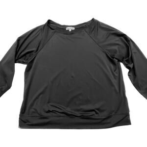 Quenchwear Athleisure Slinky Top Women L Wide Scoop Neck Raglan Sleeves Black